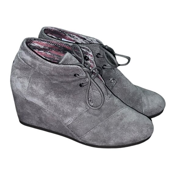 Toms Desert Suede Wedge Ankle Booties Size 8 Beige Comfortable Stylish - Picture 1 of 10
